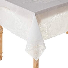 Violet Linen Vinyl Lace Battenberg Floral Design, Vinyl, White, 60 Inch by 90 Inch, Seats 6 to 8 Pepole, Rectangle Tablecloths