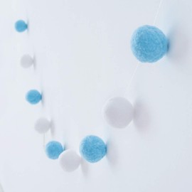 binpeng Bining Felt Ball 30mm 30 Balls Christmas Tassel Garland Pom Pom Ball String Ba 78in(2M) (BIN-Blue &White Ball)