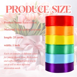 NACHLYNN 150 Yards Rainbow Satin Ribbon 1 inch Wide Polyester Fabric Ribbon Use for Gift Wrap Wedding Bridal Baby Shower Bows Decor Flower Bouquet Crafts