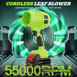 Toieue Leaf Blower Cordless with Battery, Turbo Jet Blower, 55000RPM Handheld Leaf Blower 2 X 4.0Ah Batteries for Lawn Care, Patio, Blowing Leaves, Snow Blowing (Green-001)