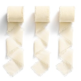 MORSUNBELA Ribbon Champagne Chiffon Ribbon 1.5 Inch x 7 Yd Gift Ribbon Wedding Fabric Ribbon Fringe Chiffon Ribbon Silk Flowers