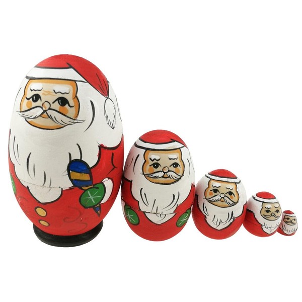 Winterworm Lot de 5 poupées gigognes Matryoshka Folie poupée Russe Populaire à la Main Enfants Fille Cadeaux Noël Vacances Jouet - père Noël