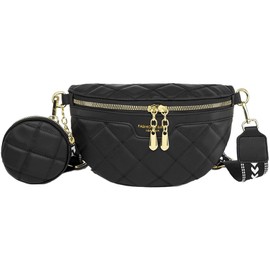 Elsaybro Crossbody Bag Damen Breiter Gurt Bauchtasche Damen Leder Brusttasche mit Münze Geldbeutel, Moderne Taschen mit Breitem Schultergurt, Umhängetasche Damen Klein Handytasche Schwarz