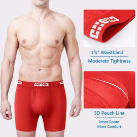 CHOHB Mens Underwear Micro Modal 3 Pack Boxer Briefs Open Fly, Red-L