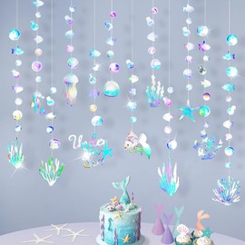 Cheerland Iridescent Under The Sea Party Decorations Holographic Bubble Garlands Decoration Mermaid Birthday Decor for Ocean Theme Baby Shower Summer Beach Pool Moana Spongebob Theme Party Supplies