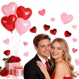 Soochat Valentine's Day Heart Headband Red Sequin Heart Love-Shaped Head Boppers for Party Hair Accessories Photo Props