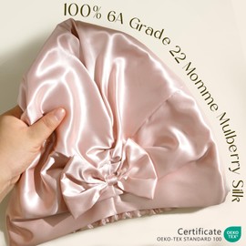 ZIMASILK 22 Momme Adjustable 100% Pure Mulberry Silk Bonnet for Sleeping Women, Double-Layered Silk Hair Bonnet for Anti-Frizz & Hair Protection – Reduces Slipping (1Pc, Pink)