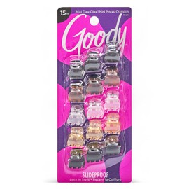 Goody SlideProof Classics Mini Claw Clips - 15 Ct, Assorted Neutrals, Hair Styling Accessories with Secure Grip, Chic Hair Accessories for Women & Men, For All Occasions, All Hair Types