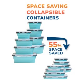 Lunememo 16 Pack Collapsible Silicone Food Storage Containers with Lids, Freezer & Dishwasher Safe, Foldable Lunch Box for Camper, Leftovers, Snacks, Meals, Blue