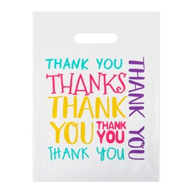 POPGIFTU Thank You Bags with Die Cut Handle 100 Pack, 9x12in Plastic Boutique Bags, Thank You Gift Bags for Wedding Birthday Baby Shower Party Favors Shopping Retail