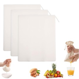 3 Pcs Cotton Muslin Straining Bag Reusable Fine Mesh Filter Bags Cheese Cloth Bags Natural Unbleached Cotton Cloth Food Strainers for Nut Milk, Juice, Yogurt, Cheese, Cold Brew Tea & Coffee