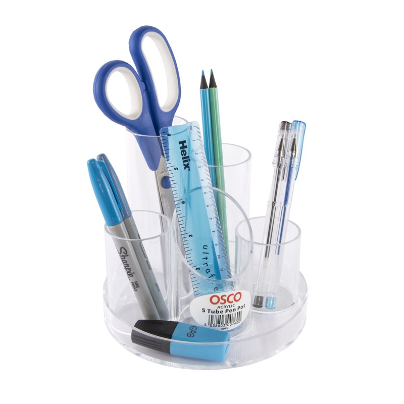 OSCO Clear Acrylic 5 Tube Pen Pot | Desk Tidy
