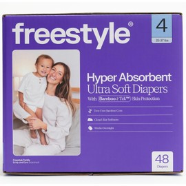 Freestyle Diapers – (Size 4) Hyper Absorbent & Non-Toxic – Disposable Diapers for Sensitive Skin – Ultra Soft Diaper's (22-37 lbs) – 48 Count