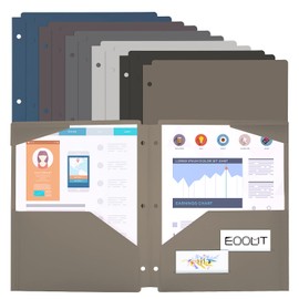 EOOUT 12 Pack Plastic Pocket Folders, Binder Dividers with Pocket, 3 Hole Punch Folder with Notches for Office Students and School, Letter Size, A4 Size