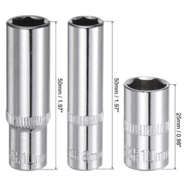 sourcing map 10pcs 6-Point Shallow Socket, 1/4" Drive 4pcs 10mm Shallow Socket 4pcs 10mm Deep Socket 2pcs 8mm Deep Socket Cr-V Metric Socket for DIY Hand-Making Repair Automotive