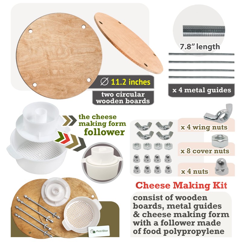 Wooden Cheese Press for Cheese Making Supplies Diameter 11 in