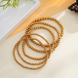 XCTUDY 18K Gold Beaded Bracelet, Stainless Steel Ball Chain, Multi-Strand Design, Fashion Jewelry for Women Set for Gifts (Golden)