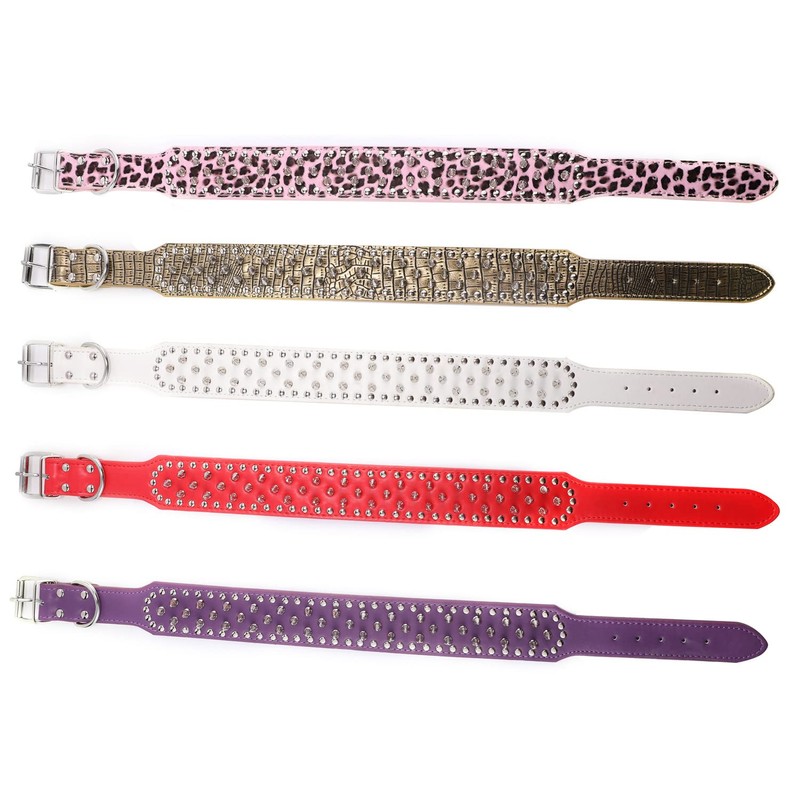 BTDCFY Hoot PU Leather Adjustable Spiked Studded Dog Collar 2"
