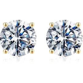 Moissanite Stud Earrings, 0.2ct-8ct D Color VVS1 Clarity Brilliant Round Cut Lab Created Diamond Earrings 18K Yellow White Rose Gold Black Ruthenium Vermeil Silver Friction Back for Women Girls Men Boys, 6.5MM - 2.0 CARATS TW (1.0ct x 2), Sterling Silver