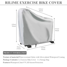 Rilime - Funda protectora para bicicleta de ejercicios, para ciclismo, para exteriores, impermeable, a prueba de polvo, ideal para gimnasio en interiores y exteriores (plata)