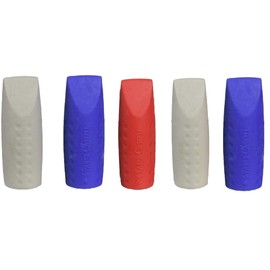 Faber-Castell Grip 2001 Eraser Cap Twin Pack - Coloured (Pack of 5), Blue,Grey,Red