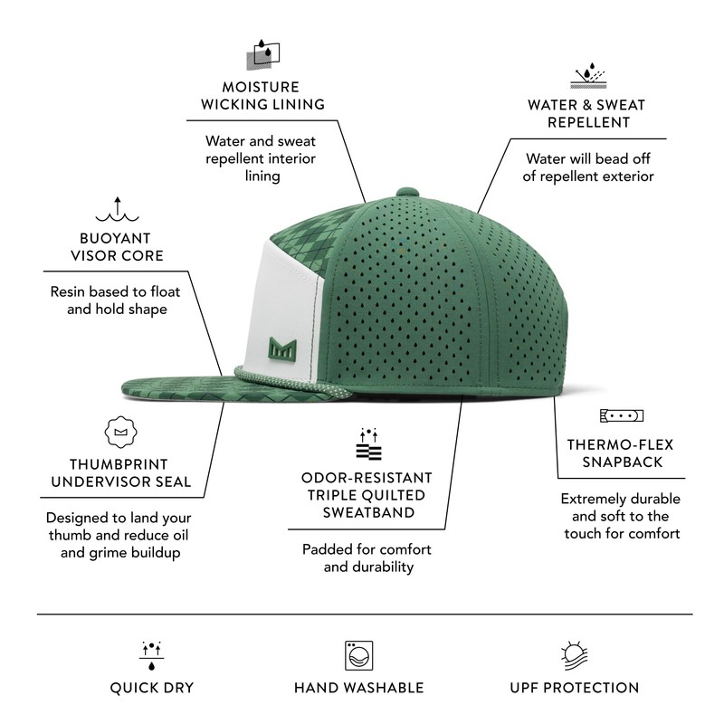 melin Trenches Links Hydro, Green Argyle, Men's Performance Snapback Hats,