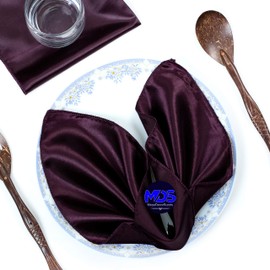 MDS Pack of 150 Pieces Wedding Satin Napkin Square 12 X 12 Inches Dinner Napkins or Handkerchief for Weddings Party Napkin Soft Table Napkins for Romantic Weddings Dinner Decoration - Plum