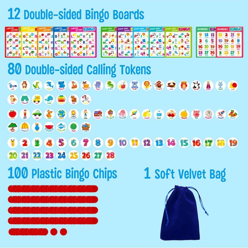 SpriteGru Alphabet Bingo Game, ABC & 123 Bingo Board Game