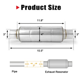 Stainless Steel 3 Inch Resonator Exhaust, Performance 3" Muffler Exhaust (Polished)