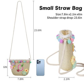 Letter Small Woven Straw Summer Beach Tote Bag for Women 2025,Woven Straw Beach Purse Shoulder Crossbody Bag for Women 2025 (Brown D)