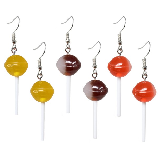 Honbay 3 Pairs of Sweet Creative Lollipop Drop Earring Funny