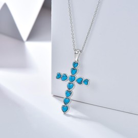 SHINYKEND Heart Cut Turquoise Cross Necklace for Girls Women, 925 Sterling Silver Heart String Cross Pendant Jewelry Gifts Valentine's Day Birthday Mother’s day (Heart Cross)