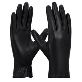 FIORETTO Womens Leather Gloves Winter Touchscreen Warm Fleece Lined Sheepskin Driving Gloves (Chrome-Free) Black Medium
