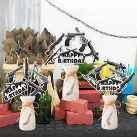 Gun Birthday Party Decorations Gun Pistol Theme Centerpieces Sticks 24pcs Gun Shooting Table Decoration Weapon Bday Decors Bullet Target Baby Shower Decor Military Rifle Gender Reveal Party Supplies