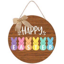 Easter Door Decorations Bunny Decor - Happy Easter Wall Sign Decorations - Wooden Door Hangers Wreath with Bow for Easter Decorations for the Home Party Supplies