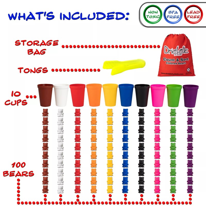 Driddle 100 Colorful Counting Bears With Matching Cups 10 Colors