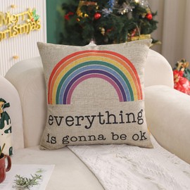 LINKWELL Inspirational Pillow Cover 18x18, Rustic Positive Quote Pillow Cover for Couch Sofa, Rainbow Throw Pillow Cover Decorative, Farmhouse Decorations Indoor Home Decor CC1987