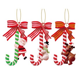Doyime Christmas Tree Ornaments (Set of 3) Cute Reindeer Snow Santa Cane Pendant Christmas Ornament