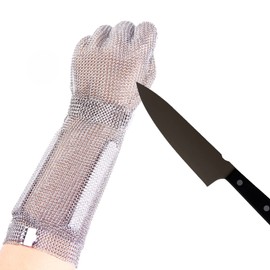 RETON-PPE 15cm Long Chainmail Glove for Butcher, Finger Protective Safety Work Glove, Cut Resistant Glove with Metal Craw (M)