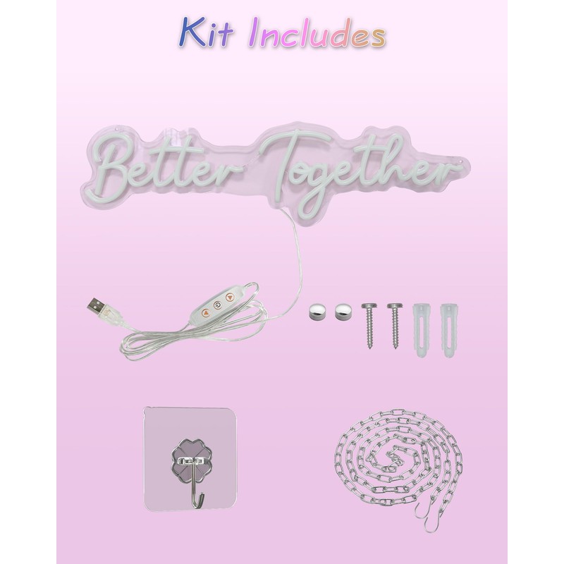 YALLOVE Better Together Neon Sign, 22.8 X 6 inch, Cool