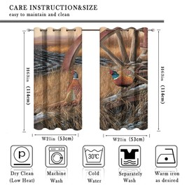 Rustic Pheasants Blackout Curtains - Camouflage Wildlife Pheasants Retro Forest Country Farmhouse Grommet Window Treatment Set Energy Saving Thermal Insulated Drapes for Living Room Nursery,42x45in