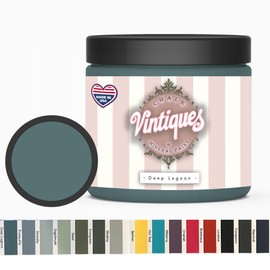 Vintiques Chalk & Mineral Paint, Deep Lagoon, 8oz - Matte Finish- Easy Application for DIY Projects - Furniture, Wood, Metal, Home Decor and More - includes color card