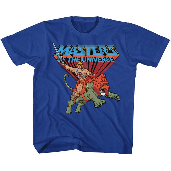 Masters of The Universe TV Series He-Man Rides Into Battle - Camiseta para niños pequeños, Azul / Patchwork, X-Small