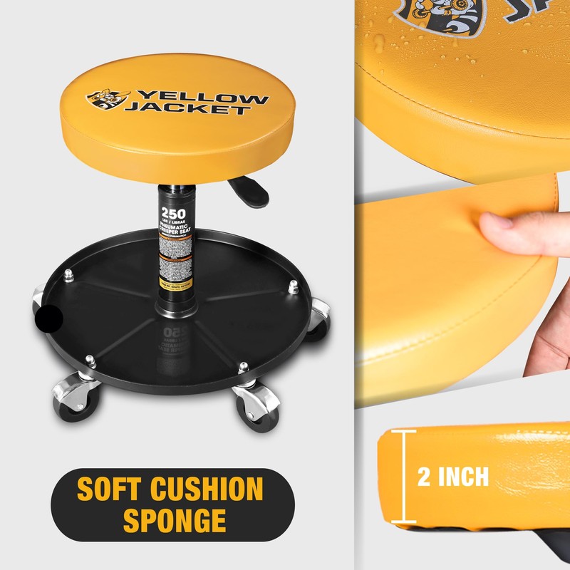 YELLOW JACKET Rolling Mechanic Stool with Wheels Pneumatic Garage Shop