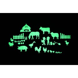 GLOPLAY On The Farm Series (36pcs/Pack), Glow in The Dark Educational Wall Stickers, The Eco-Friendly and Brightest Wall Stickers for Ceiling, Bathtime, Bedroom, Party, Decor
