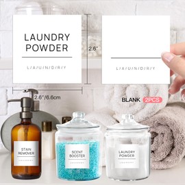 KSIWRE Laundry Labels for Jars,16 PCS Minimalist Laundry Room Labels,Removable Waterproof Laundry Stickers for Containers,Laundry Room Organization and Storage,with 2 Blank Labels (White)