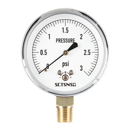 SCTSNSR 0 to 3 Psi Low Pressure Gauge, Capsule Measurement System, 2.5 inch Dial, 1/4" NPT Lower Mount, Chrome Plated Case, for Gas Line, Regulator, air, Pressure Test