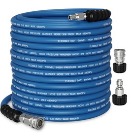 3/8" Kink Resistant Pressure Washer Hose 100FT, Swivel 3/8" Quick Connector, Hot and Cold Water Power Washer Hose Max 248°F, 4800 PSI Commercial Industrial Grade Steel Wire Braided Extension Hose