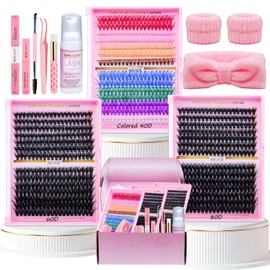 Lash Clusters Kit DIY Lash Extension Kit 3D Effect Cluster Lashes 840Pcs Cluster Eyelash Extensions Wispy Eyelash Clusters with Lash Bond&Seal,Gift Packs for Beginners Bulk Pack(12 Counts Lash Kit-3)