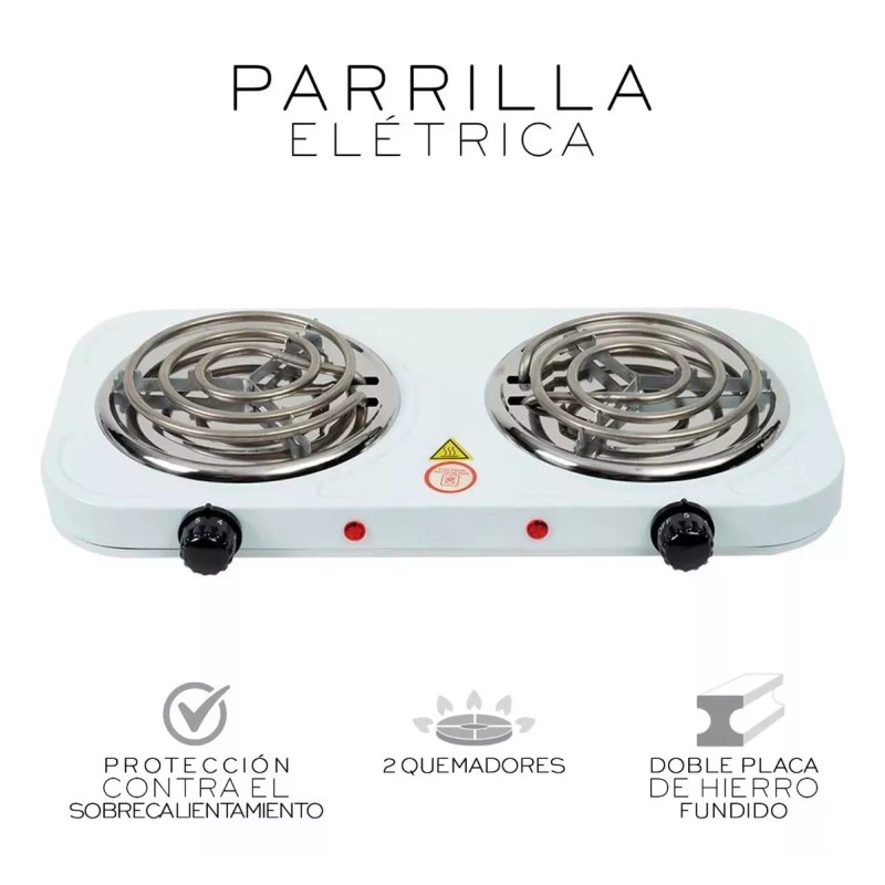 Cuory Parrilla Eléctrica Dos Quemadores Doble Termostato Estufa Color Blanco